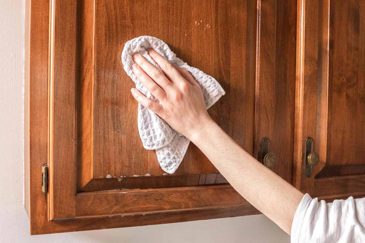 clean grease wood cabinets
